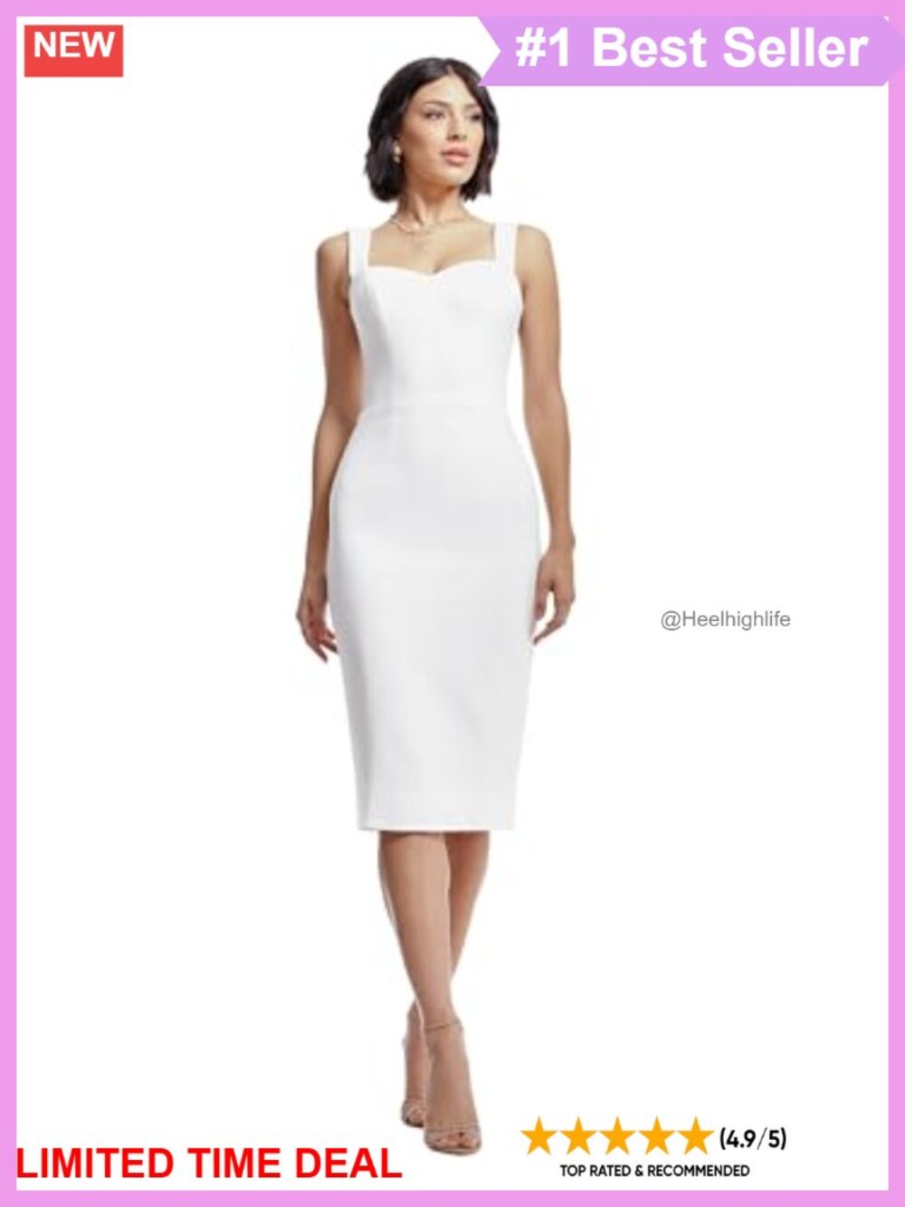 Sleeveless Bodycon Stretch Midi Sheath Dress Sweetheart Neckline